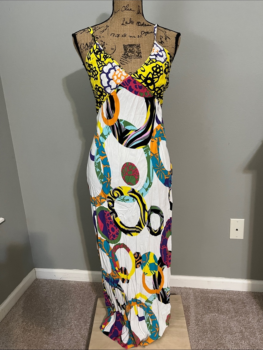 Jams World Bangles Pattern Yellow & White Multicolor Circle-Print Maxi Dress